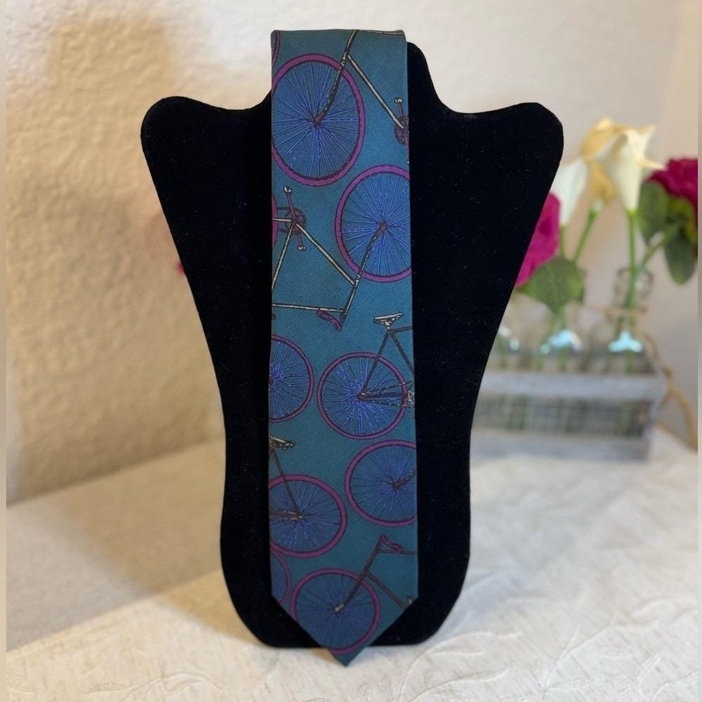 VTG Ferrell Reed 20oz Silk Tie 60" XL Bicycle Print Paul Richards Bothell Italy‎